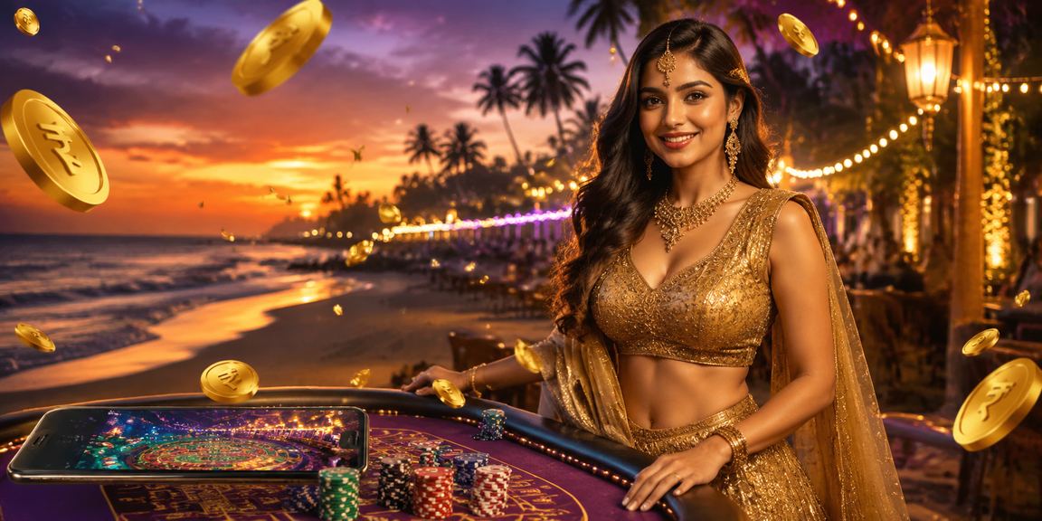 Calm Goa beach entertainment and casino night scene