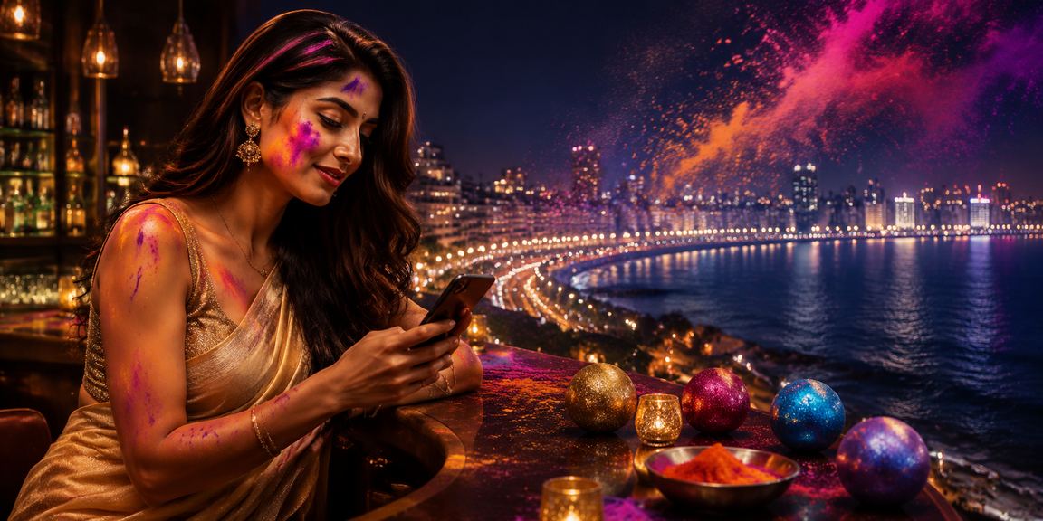 Mumbai Marine Drive featuring Holi Festival celebrations symbolizing balance and joy